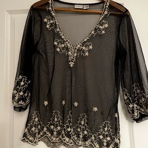 Embroidered Black Tunic with white flower details